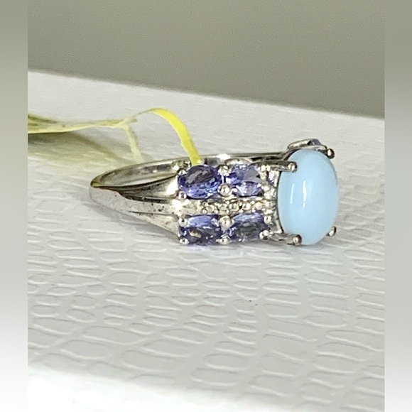 Signed STS 925 Sterling Silver Oval Larimar Blue Gemstone Ring Sz 8h - Picture 7 of 14